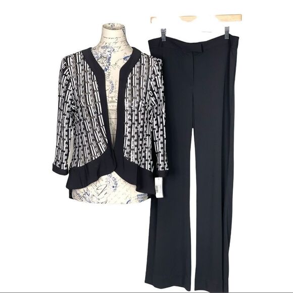 BLACK and White Sequin Beaded Open Front Jacket - Picture 4 of 13